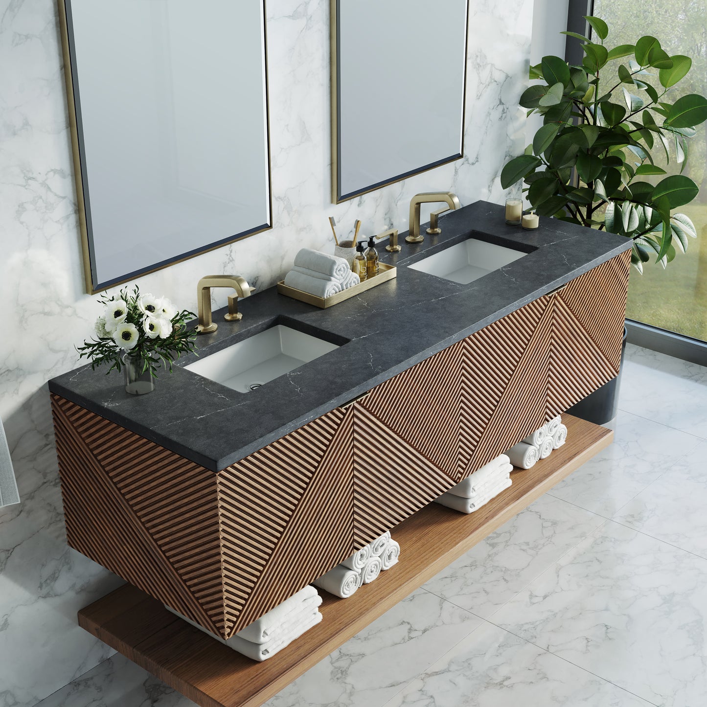 Marcello 72" Double Vanity, Chestnut w/ 3 CM Charcoal Soapstone Top