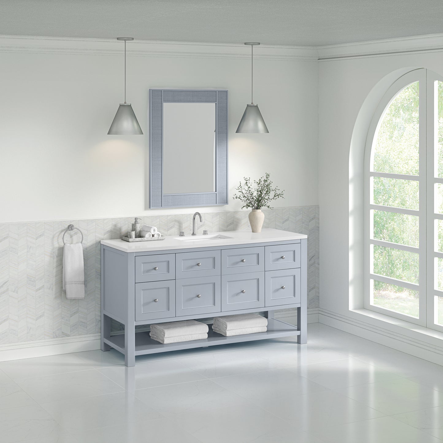Breckenridge 60" Single Vanity, Serenity Blue, w/ 3 CM White Zeus Quartz Top