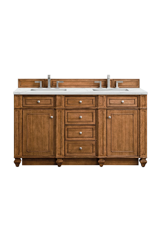 Bristol 60" Double Vanity, Saddle Brown w/ 3 CM Ethereal Noctis Silestone Top