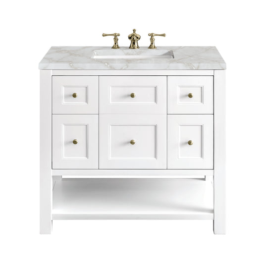 Breckenridge 36" Single Vanity, Bright White w/ 3 CM Victorian Silver Top