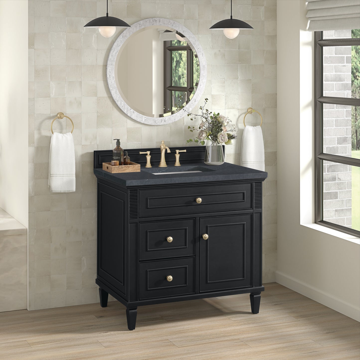 Lorelai 36" Single Vanity, Black Onyx w/ 3 CM Charcoal Soapstone Silestone Top