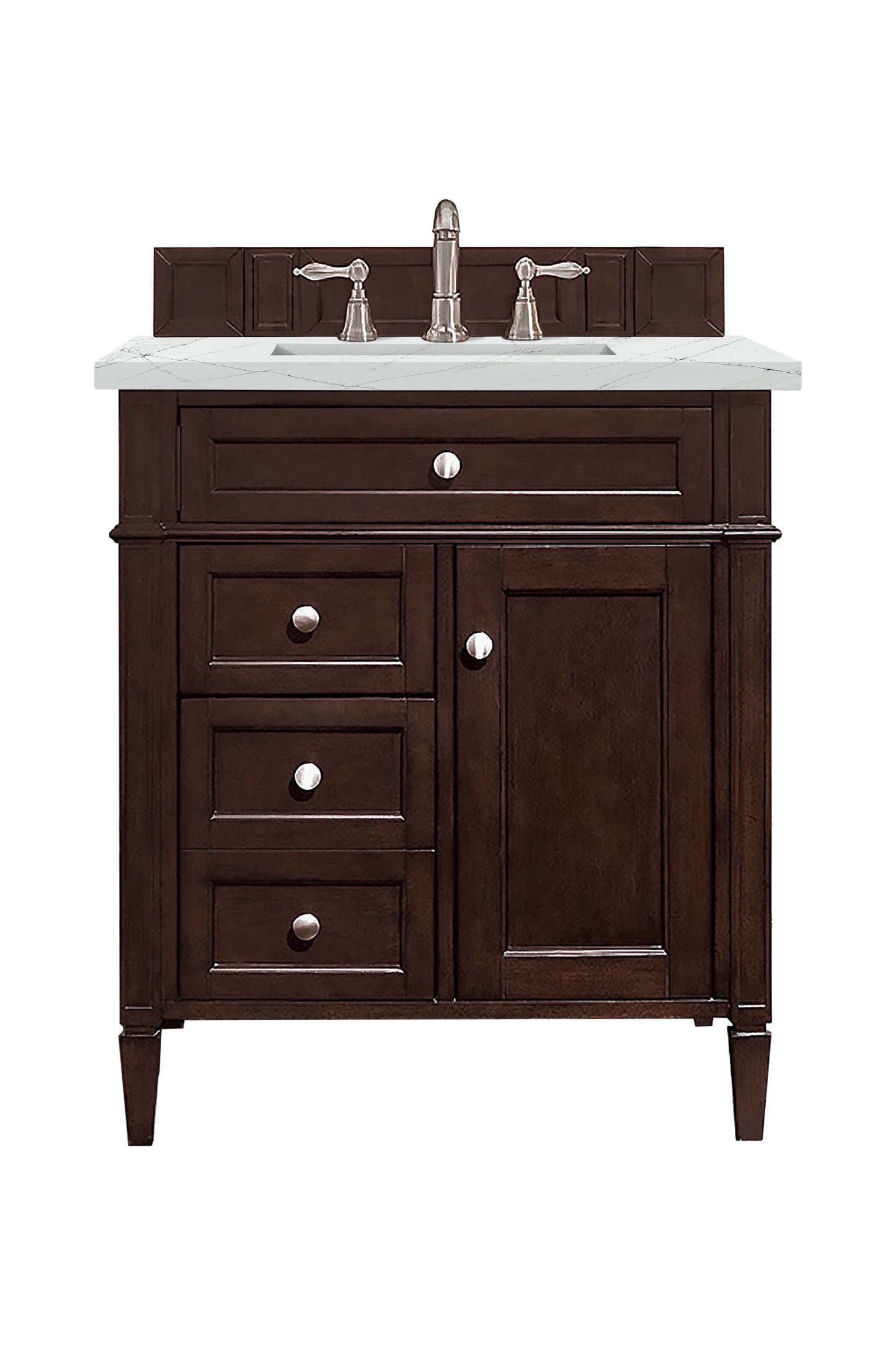 Brittany 30" Single Vanity, Burnished Mahogany, w/ 3 CM Ethereal Noctis Silestone Top
