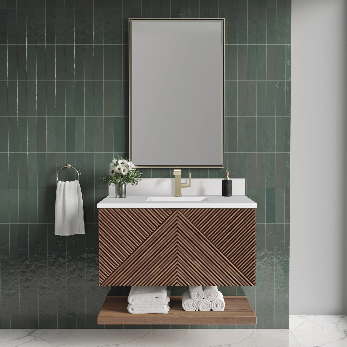 Marcello 36" Single Vanity, Chestnut w/ Single Hole 3 CM White Zeus Top & Backsplash