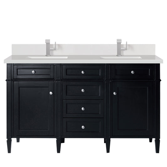 Brittany 60" Double Vanity, Black Onyx w/ Single Hole 3 CM White Zeus Silestone Top & Backsplash