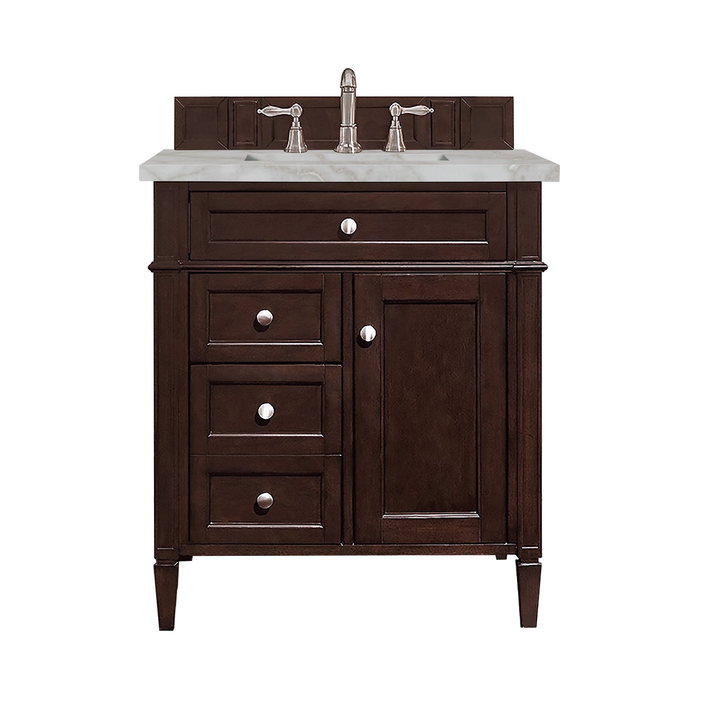 Brittany 30" Single Vanity, Burnished Mahogany, w/ 3 CM Victorian Silver Silestone Top