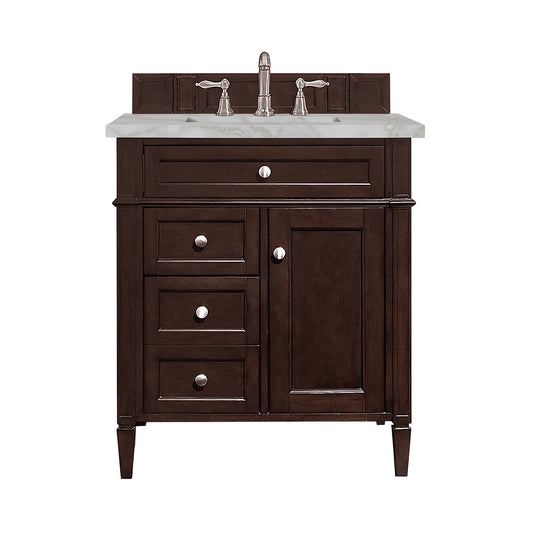 Brittany 30" Single Vanity, Burnished Mahogany, w/ 3 CM Victorian Silver Silestone Top
