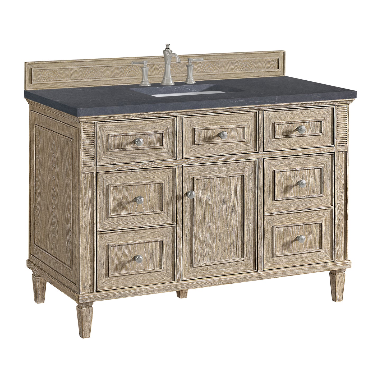 Lorelai 48" Single Vanity, Whitewashed Oak w/ 3 CM Charcoal Soapstone Silestone Top