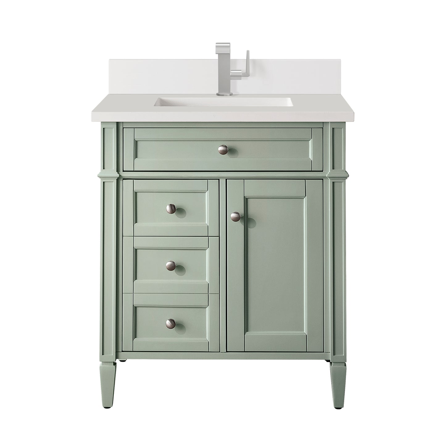 Brittany 30" Single Vanity, Sage Green, w/ Single Hole 3 CM White Zeus Silestone Top & Backsplash