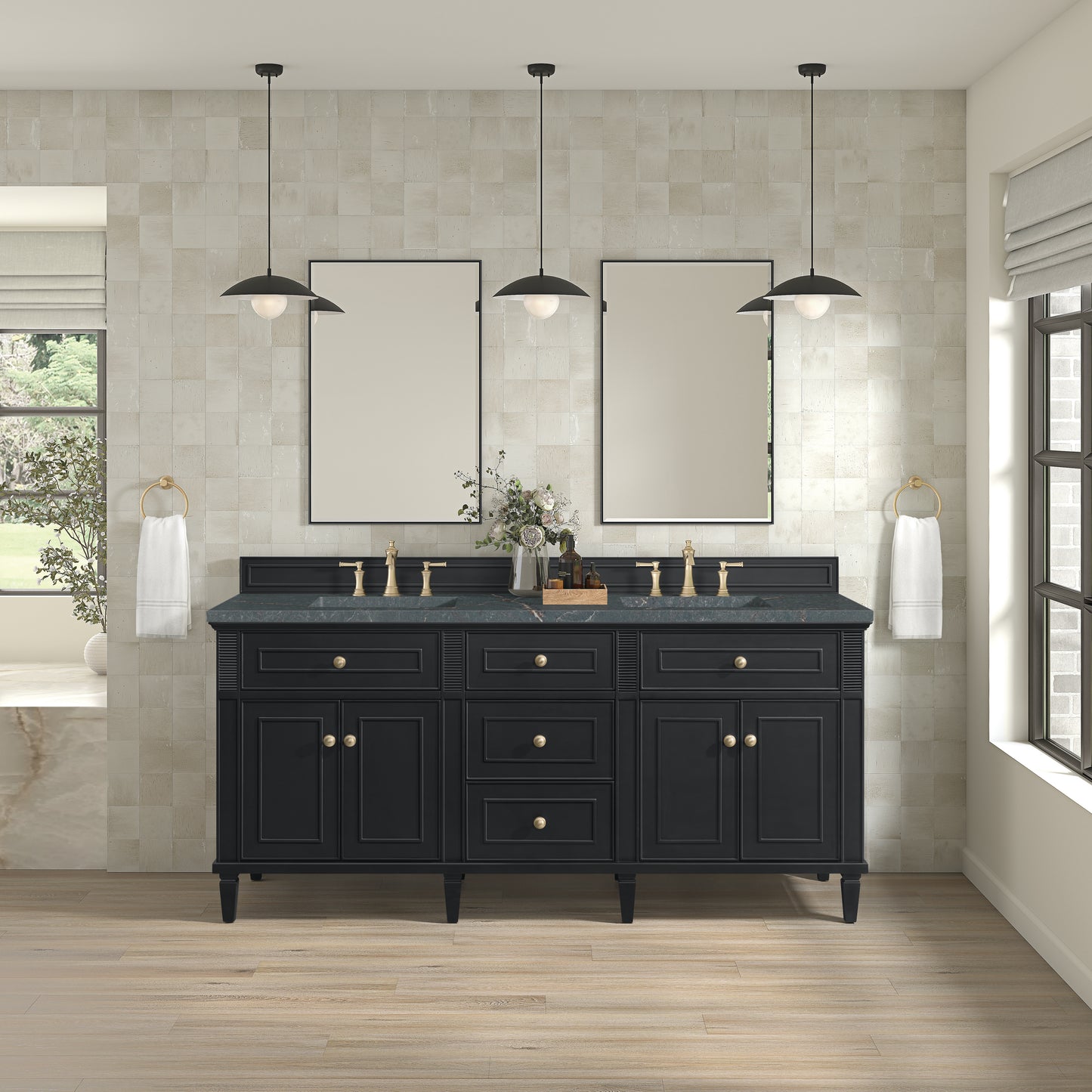 Lorelai 72" Double Vanity, Black Onyx w/ 3 CM Parisien Bleu Silestone Top