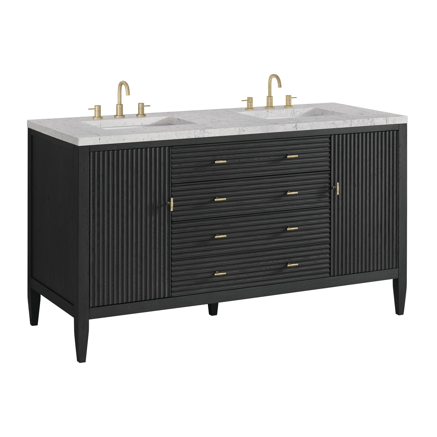 Myrrin 60" Double Vanity, Carbon Oak w/ 3 CM Eternal Jasmine Pearl Silestone Top