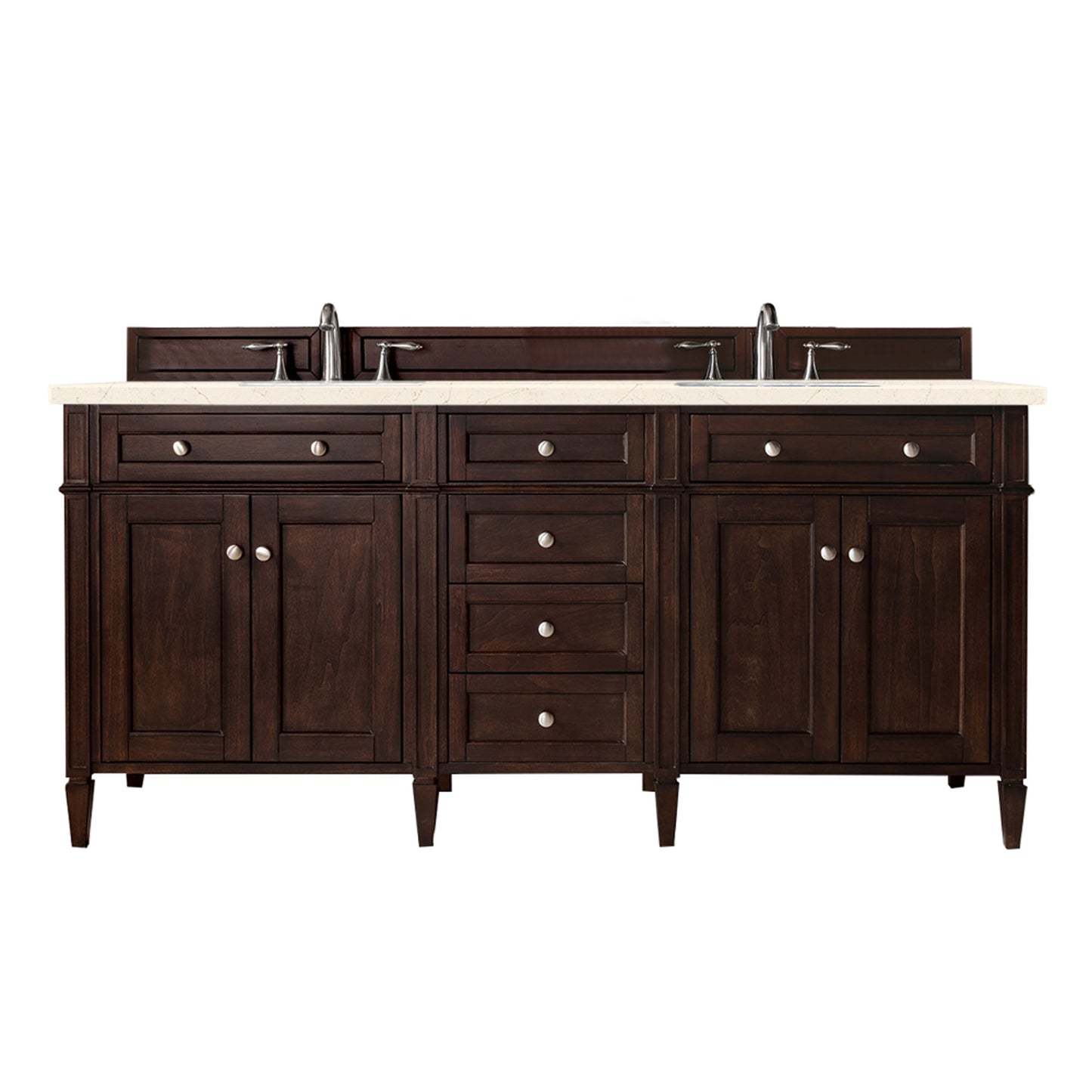 Brittany 72" Double Vanity, Burnished Mahogany w/ 3 CM Eternal Marfil Silestone Top