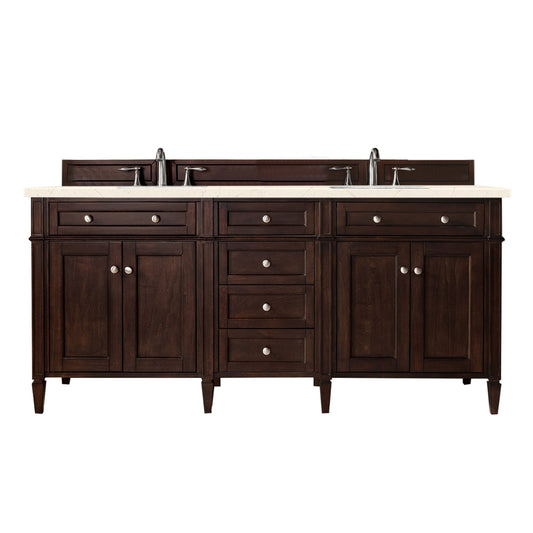 Brittany 72" Double Vanity, Burnished Mahogany w/ 3 CM Eternal Marfil Silestone Top