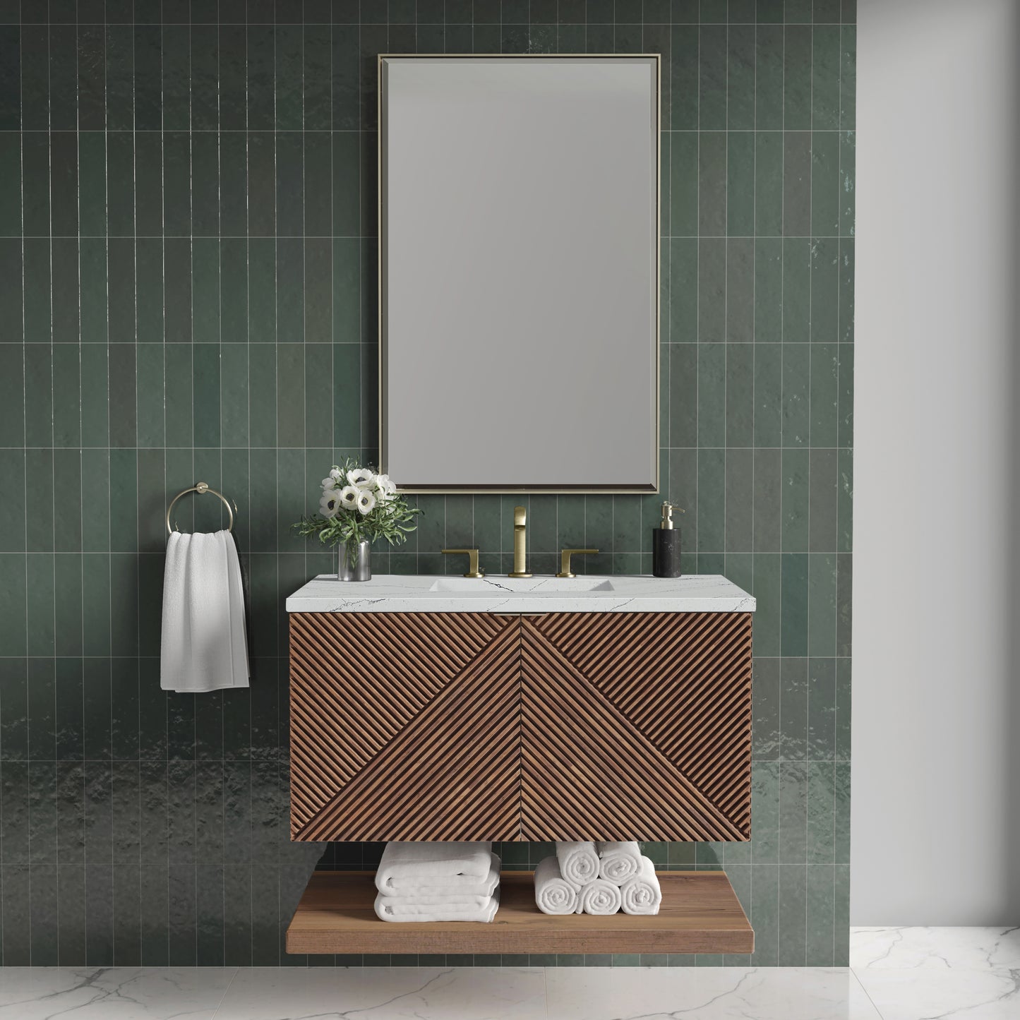 Marcello 36" Single Vanity, Chestnut w/ 3 CM Ethereal Noctis Top
