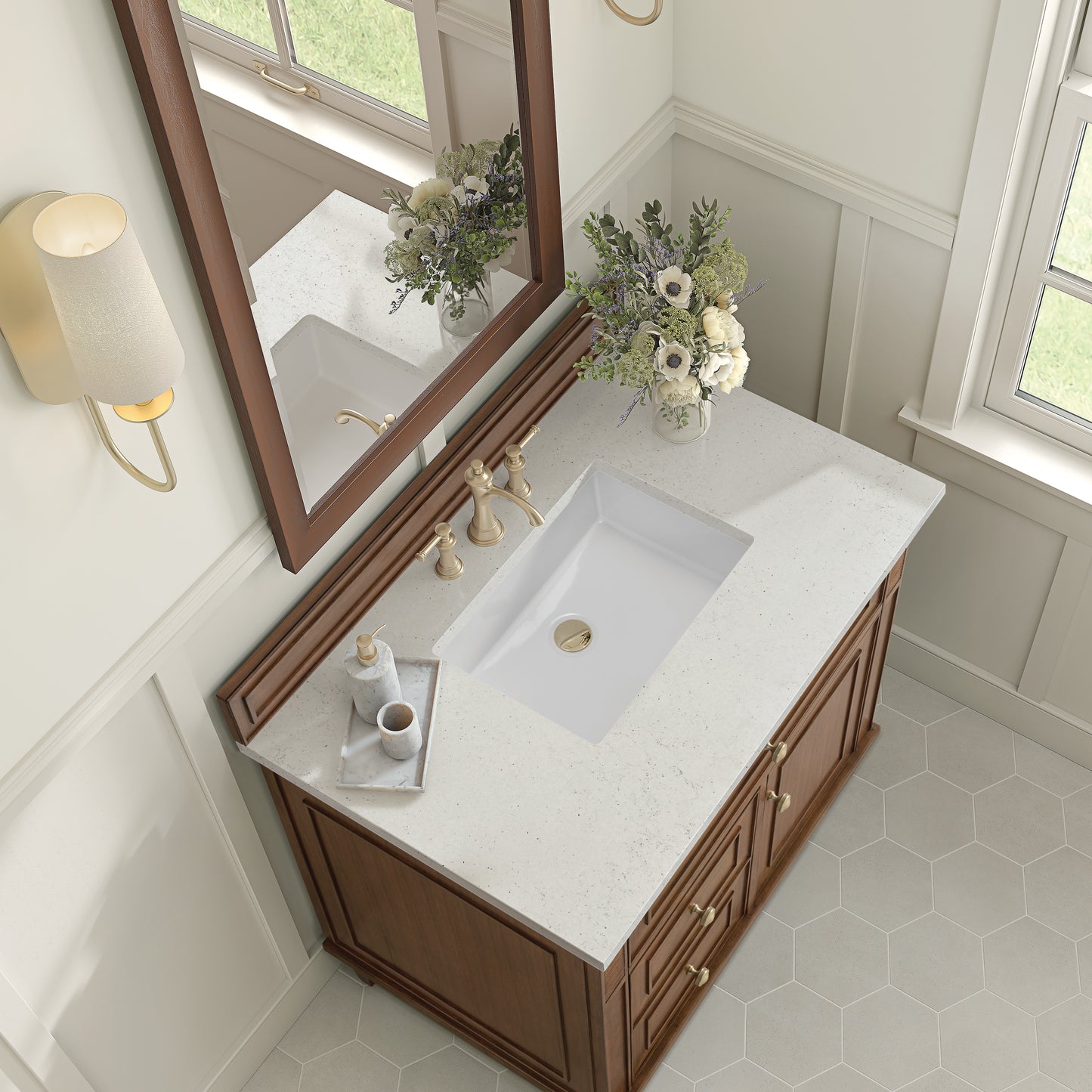 Lorelai 36" Single Vanity, Mid-Century Walnut w/ 3 CM Lime Delight Silestone Top