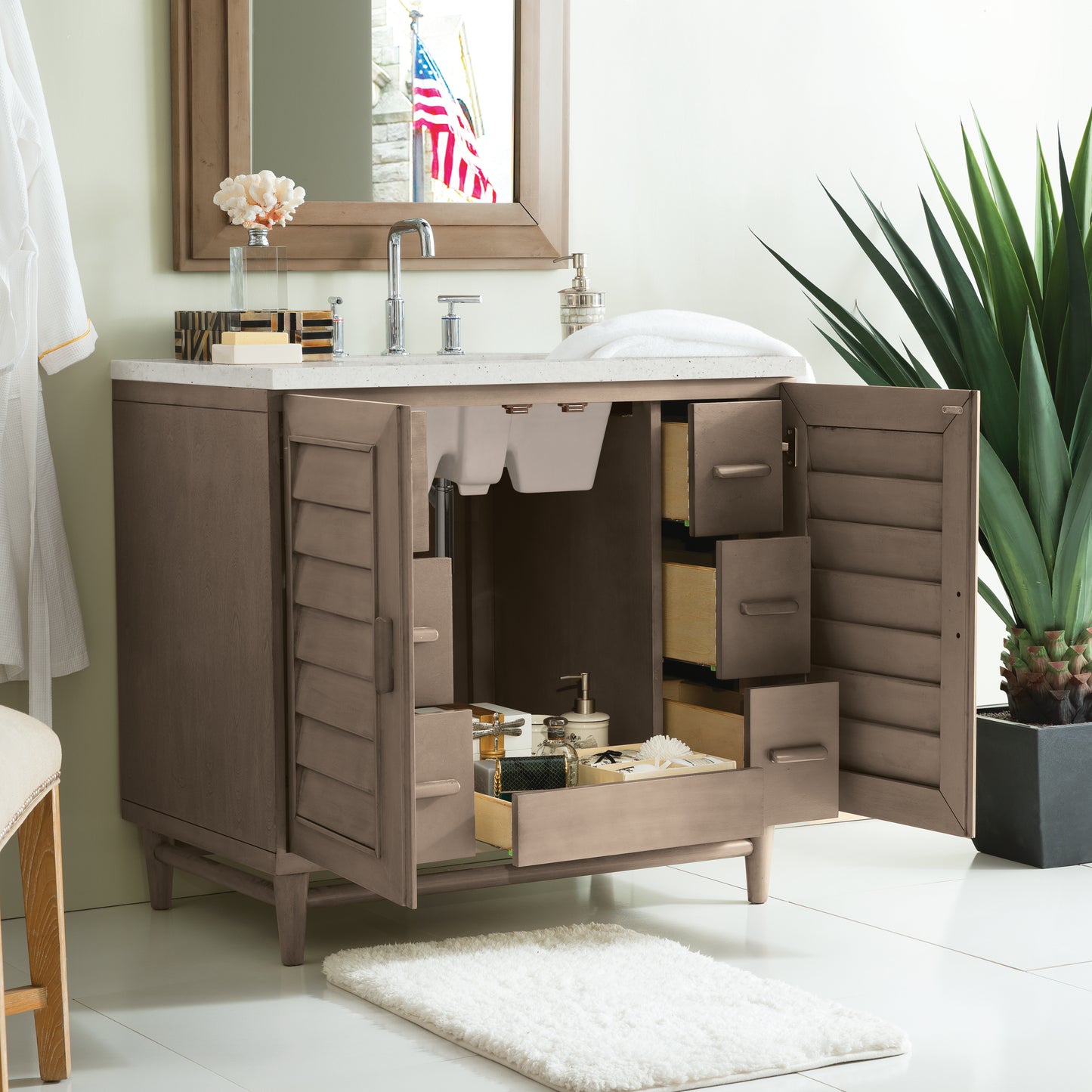 Portland 36" Single Vanity Whitewashed Walnut w/ 3 CM Lime Delight Silestone Top