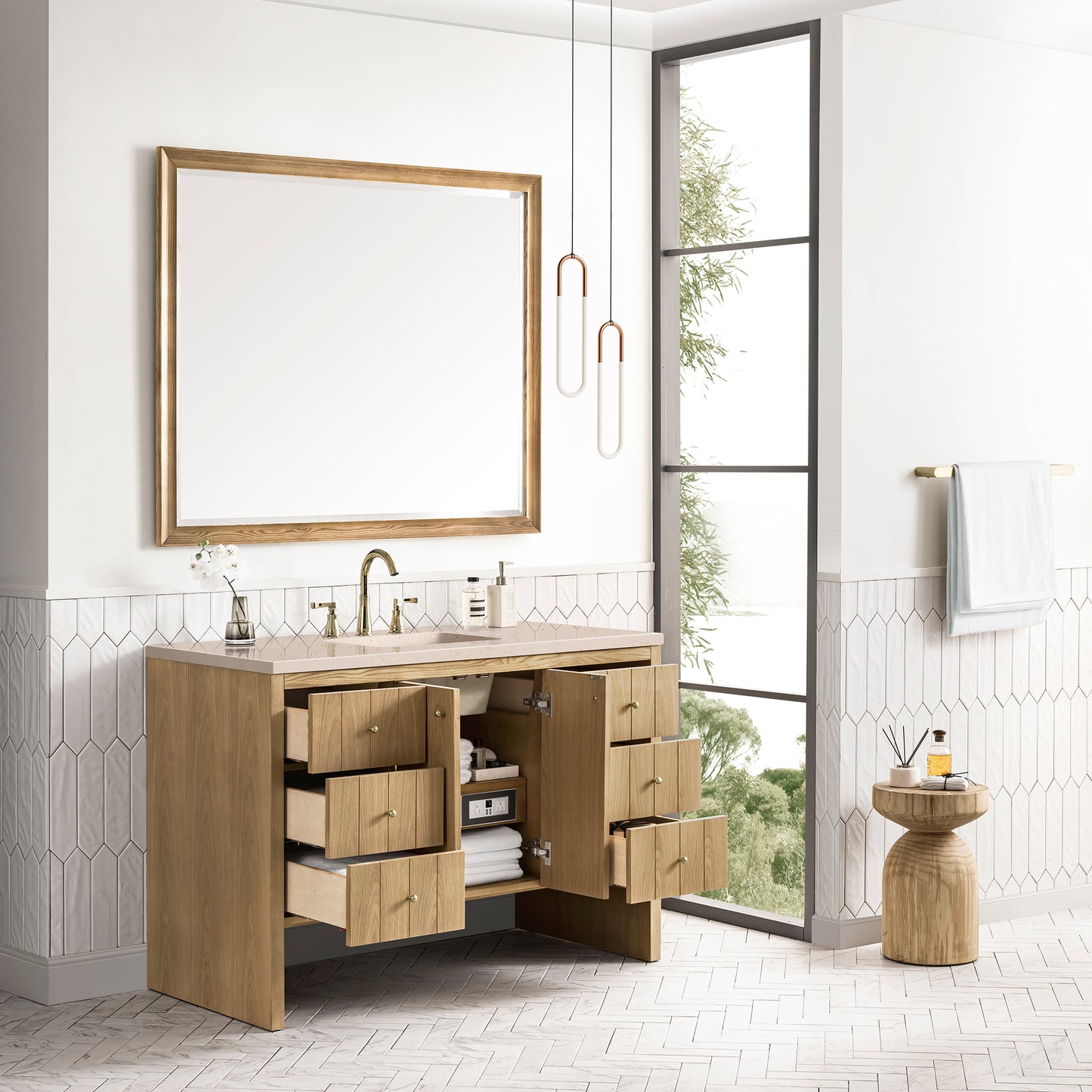 Hudson 48" Single Vanity, Light Natural Oak w/ 3 CM Eternal Marfil Top