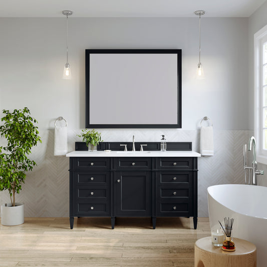 Brittany 60" Single Vanity, Black Onyx w/ 3 CM White Zeus Silestone Top