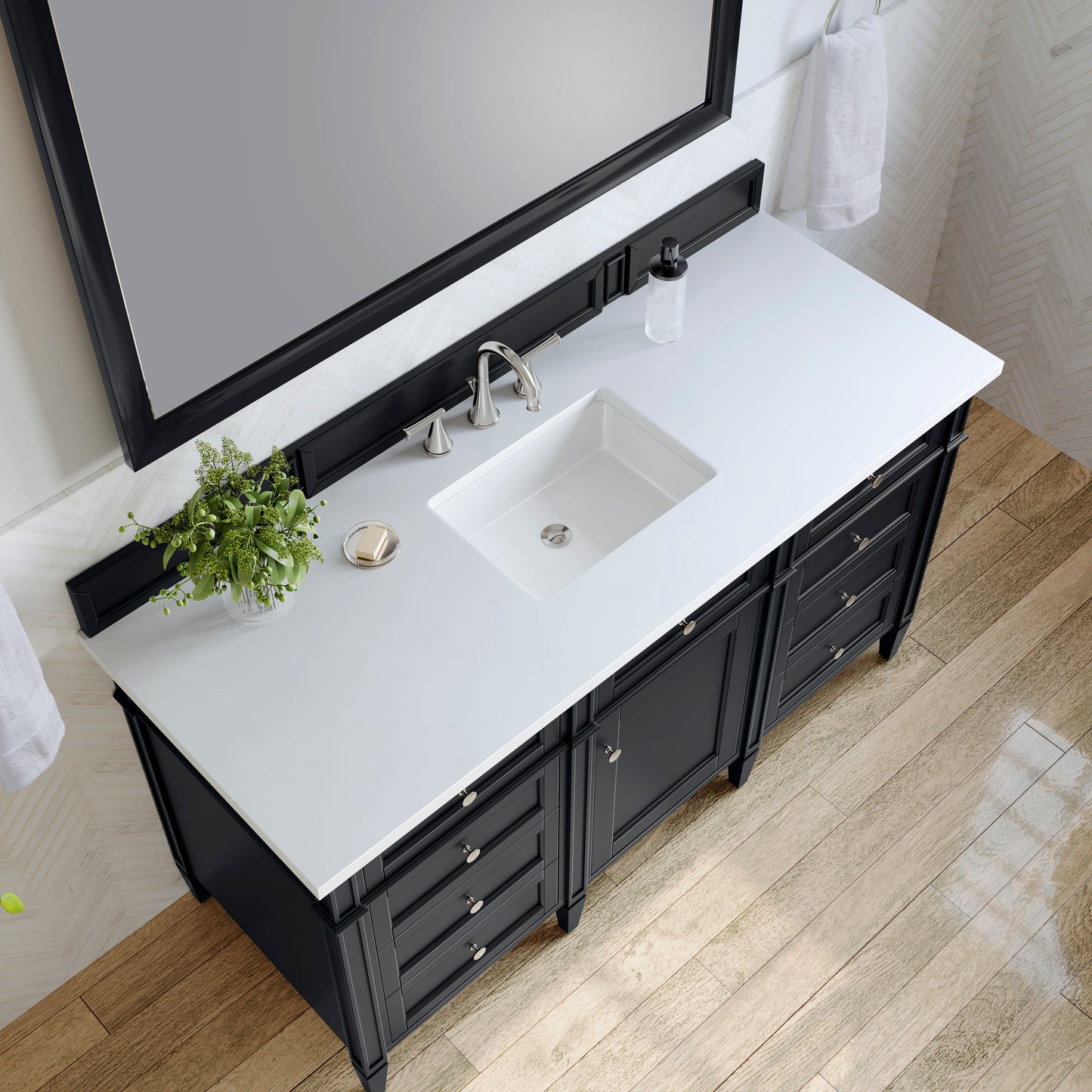 Brittany 60" Single Vanity, Black Onyx w/ 3 CM White Zeus Silestone Top