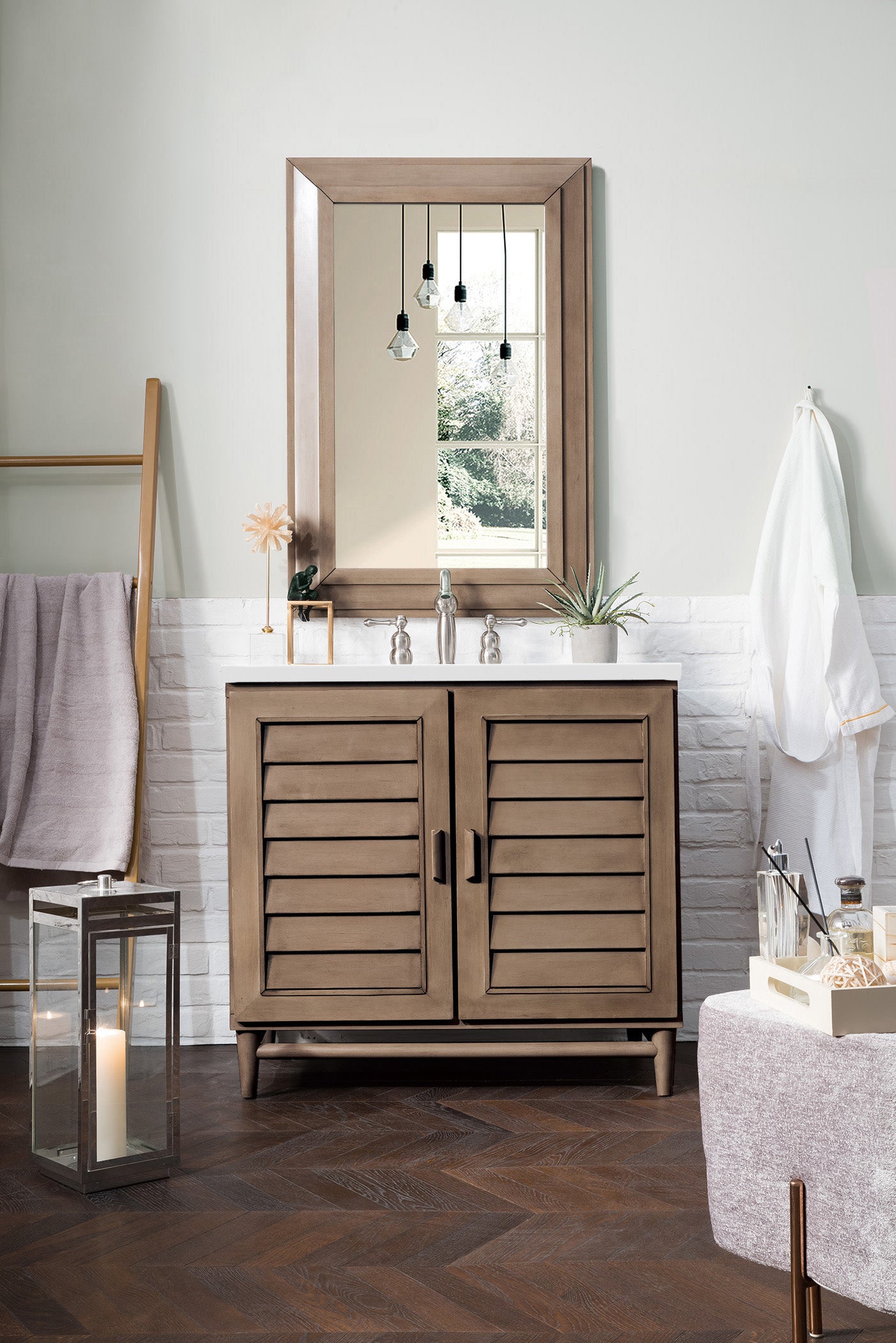 Portland 36" Single Vanity Whitewashed Walnut w/ 3 CM White Zeus Silestone Top