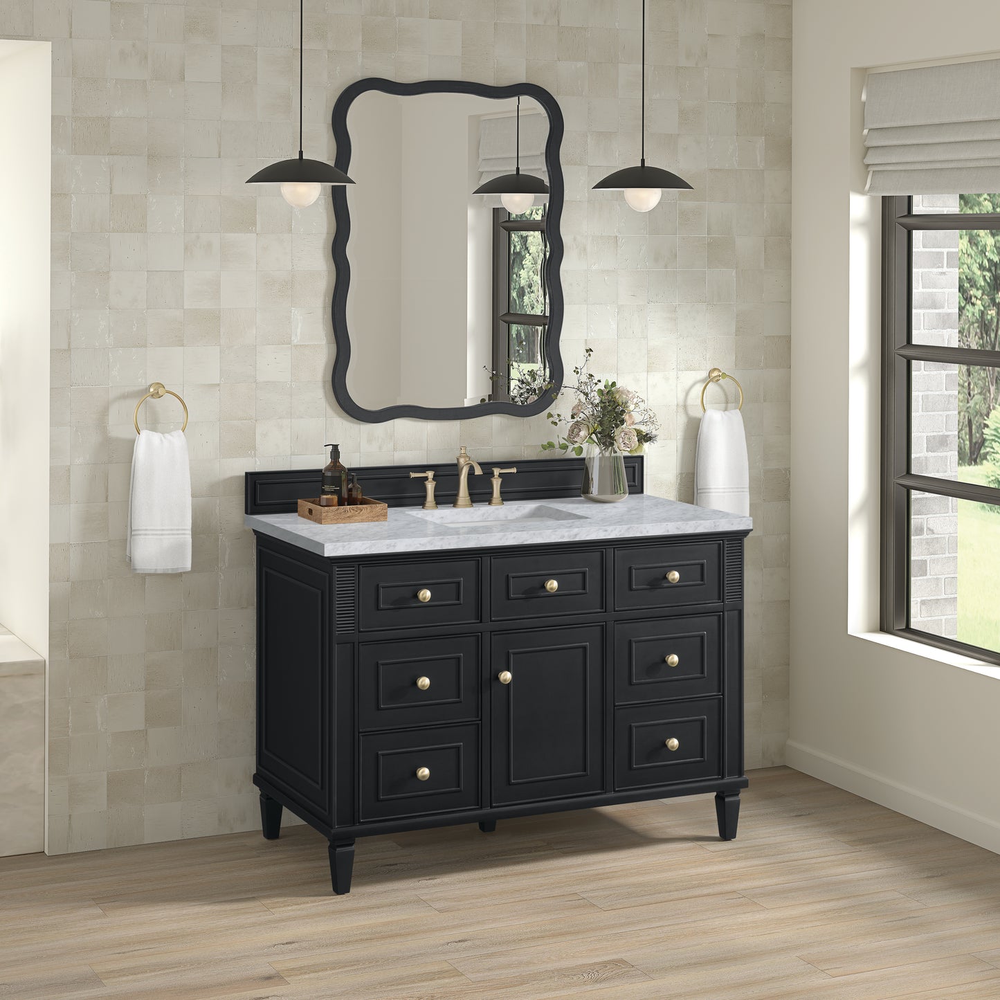 Lorelai 48" Single Vanity, Black Onyx w/ 3 CM Carrara White Marble Top