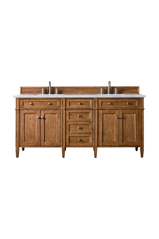 Brittany 72" Double Vanity, Saddle Brown w/ 3 CM Eternal Jasmine Pearl Silestone Top