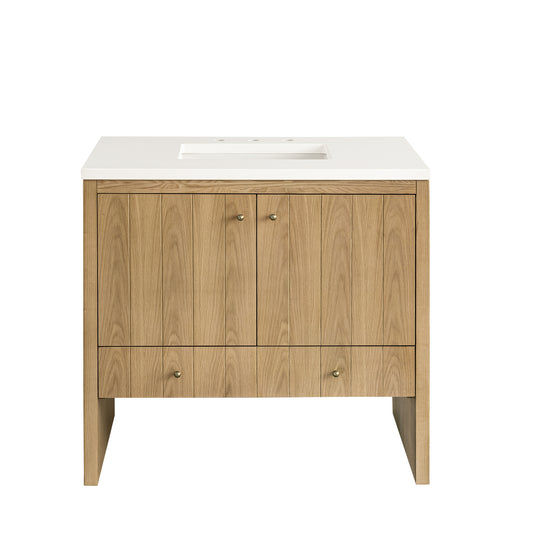 Hudson 36" Single Vanity, Light Natural Oak w/ 3 CM White Zeus Top