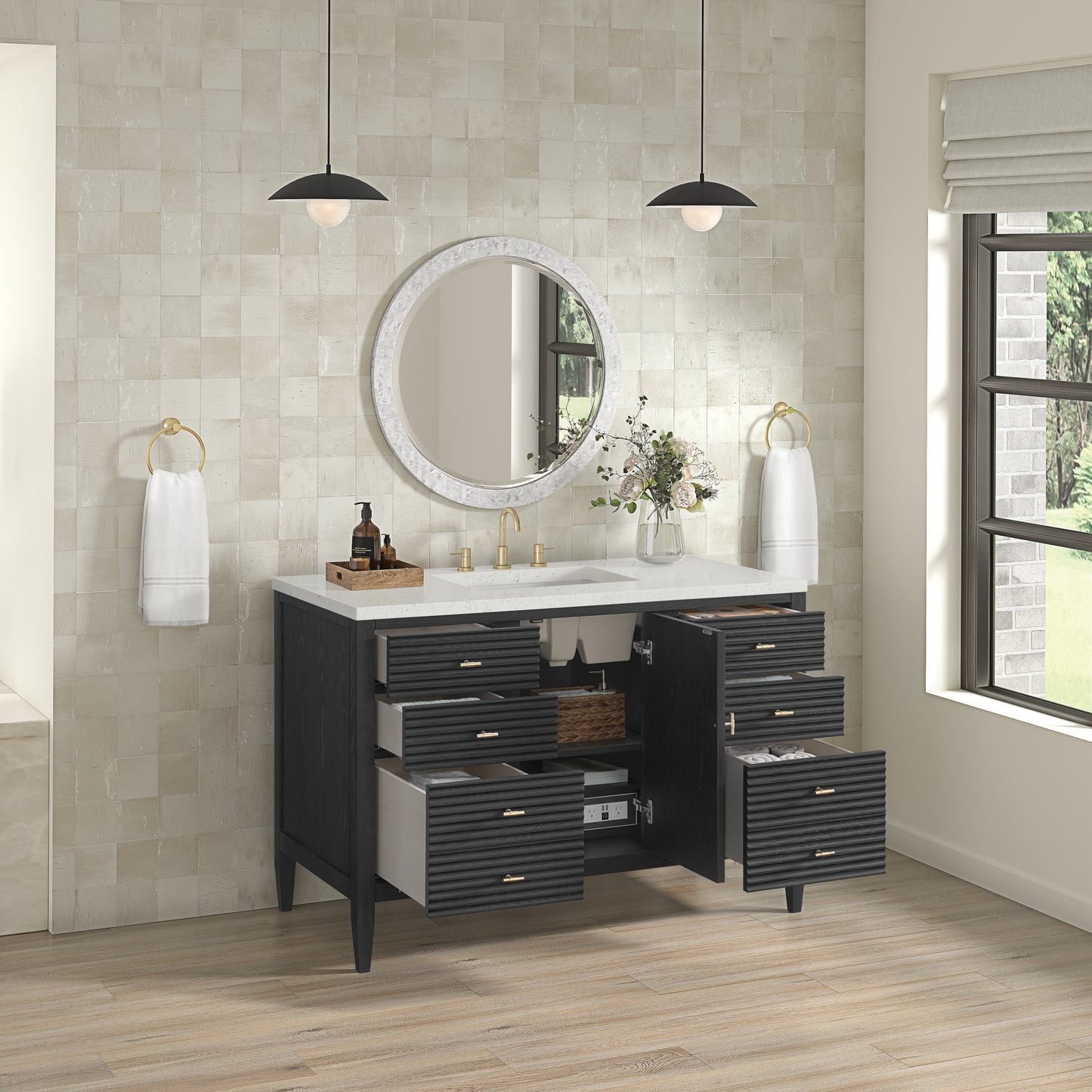 Myrrin 48" Vanity, Carbon Oak w/ 3 CM Lime Delight Silestone Top