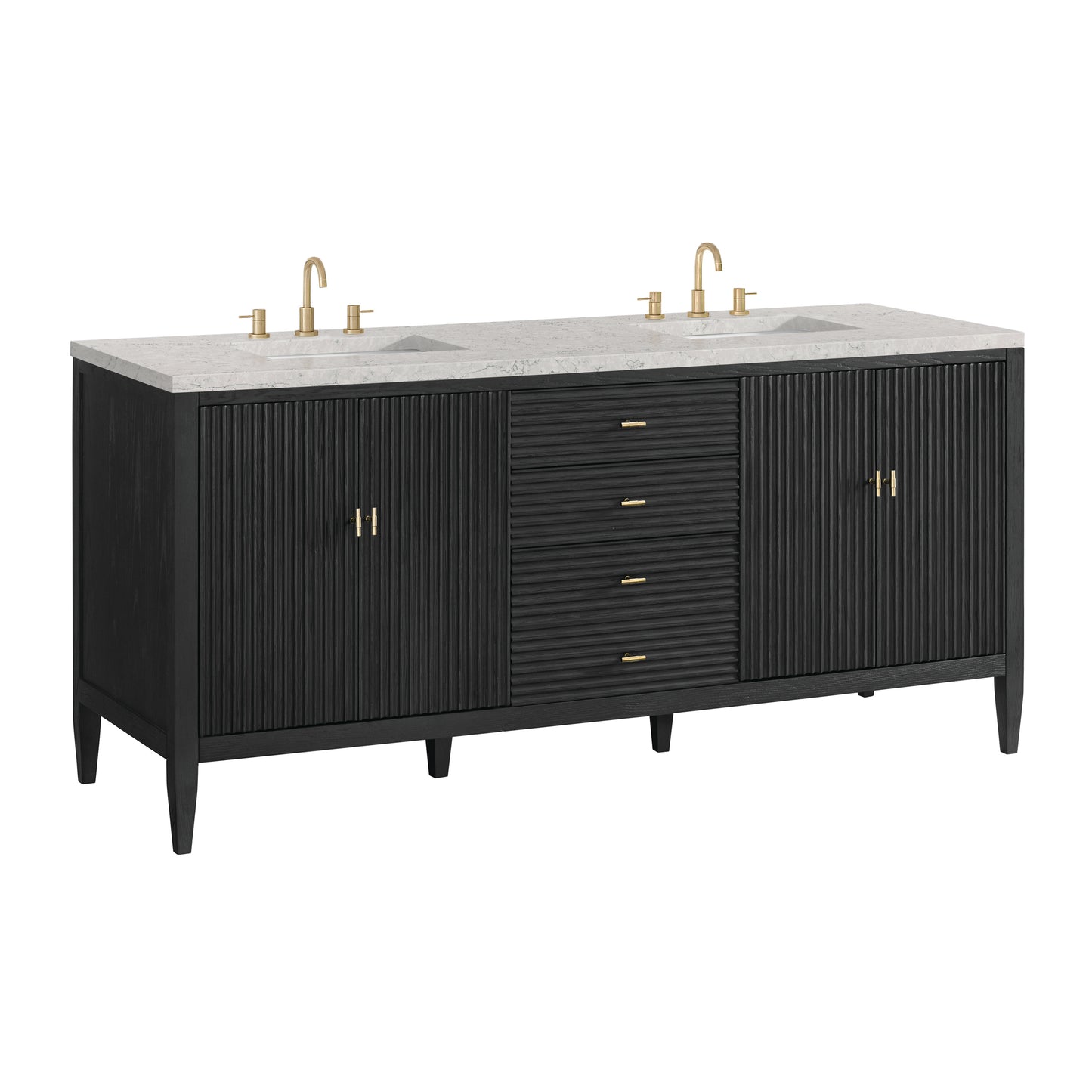 Myrrin 72" Double Vanity, Carbon Oak w/ 3 CM Eternal Jasmine Pearl Silestone Top