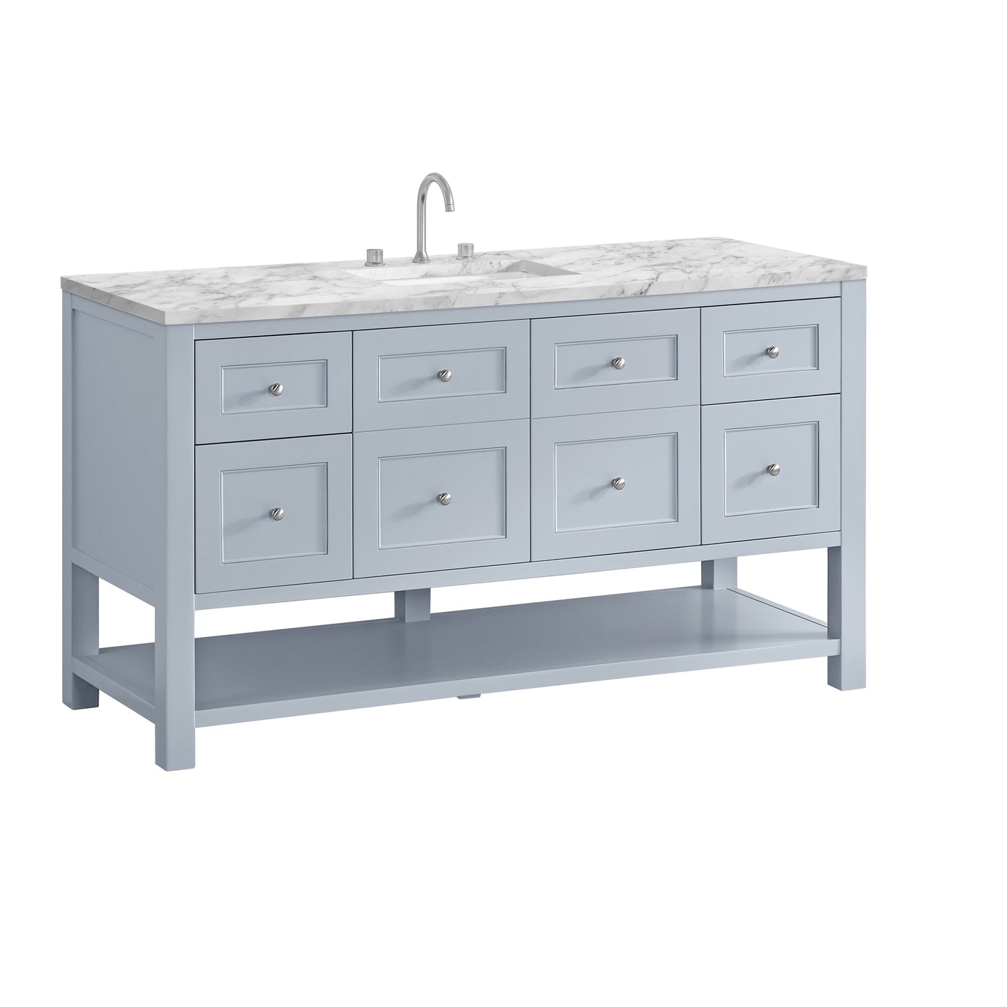 Breckenridge 60" Single Vanity, Serenity Blue, w/ 3 CM Carrara Marble Top