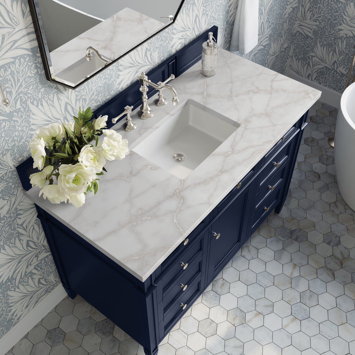 Brittany 48" Single Vanity, Victory Bleu w/ 3 CM Victorian Silver Silestone Top