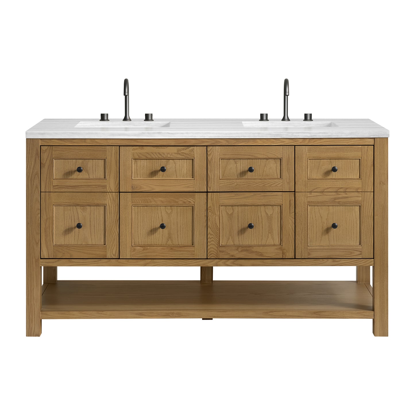Breckenridge 60" Double Vanity, Light Natural Oak, w/ 3 CM Arctic Fall Solid Surface Top