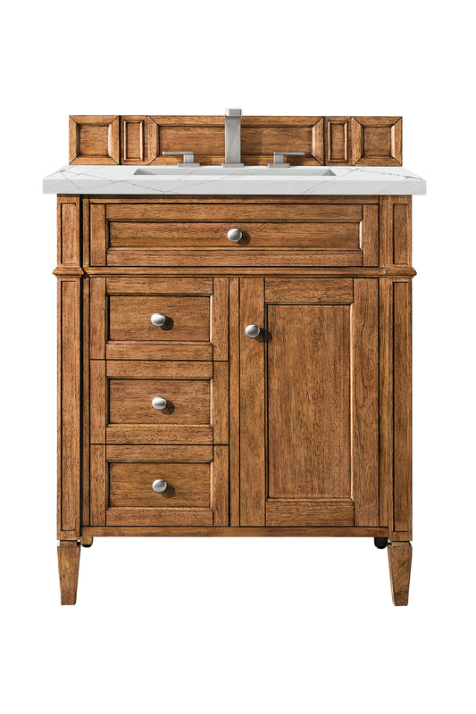 Brittany 30" Single Vanity, Saddle Brown, w/ 3 CM Ethereal Noctis Silestone Top