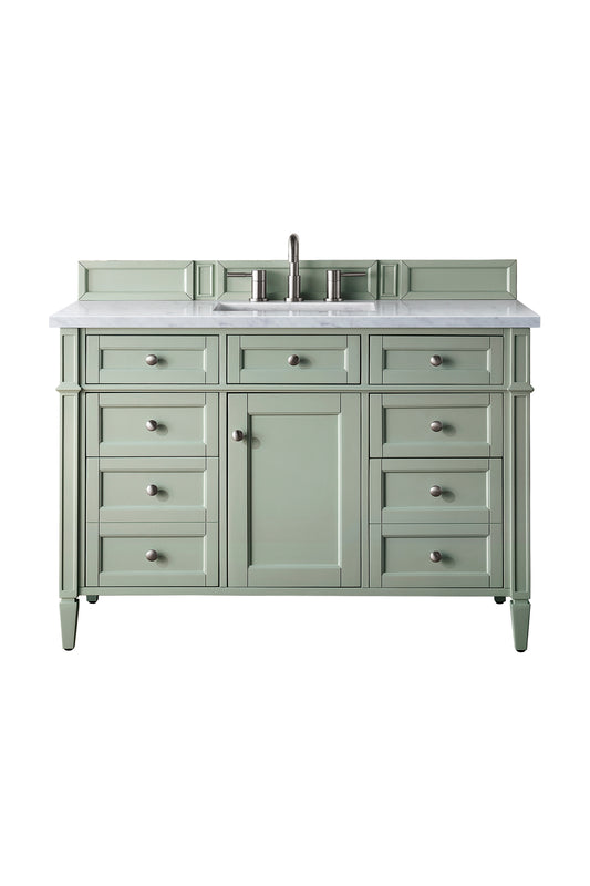 Brittany 48" Single Vanity, Sage Green w/ 3 CM Carrara Marble Top