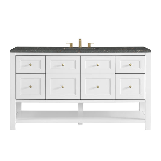 Breckenridge 60" Single Vanity Cabinet, Bright White w/ 3 CM Parisien Bleu Top