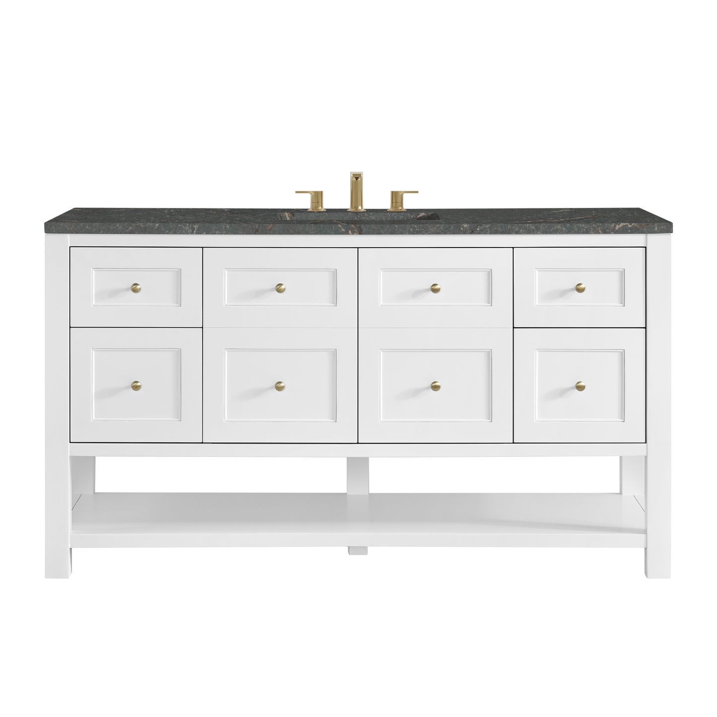 Breckenridge 60" Single Vanity Cabinet, Bright White w/ 3 CM Parisien Bleu Top w/ FreePower Wireless Charger