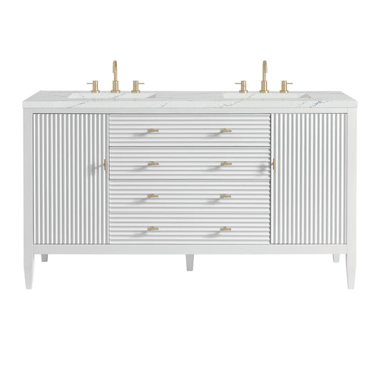 Myrrin 60" Double Vanity, Bright White w/ 3 CM Ethereal Noctis Silestone Top