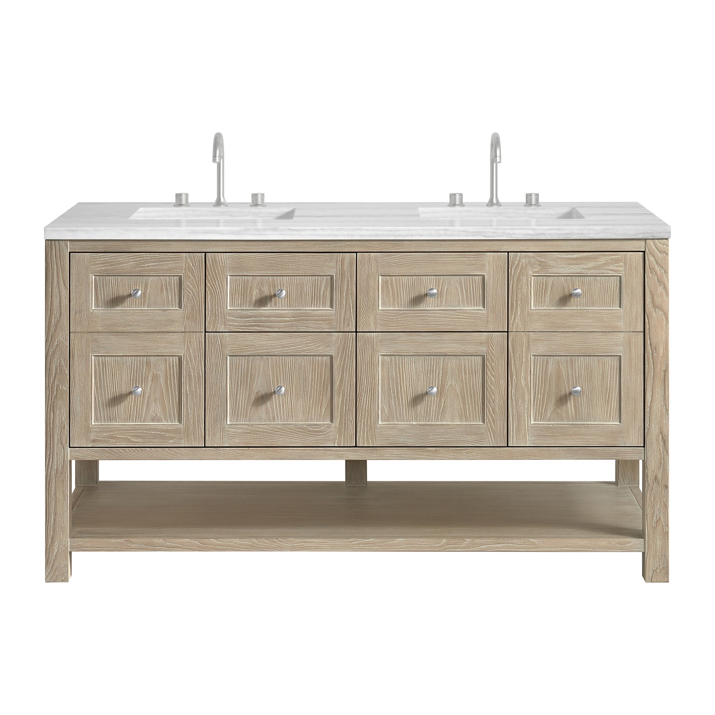 Breckenridge 60" Double Vanity, Whitewashed Oak, w/ 3 CM Arctic Fall Solid Surface Top