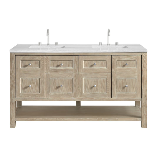 Breckenridge 60" Double Vanity, Whitewashed Oak, w/ 3 CM Arctic Fall Solid Surface Top