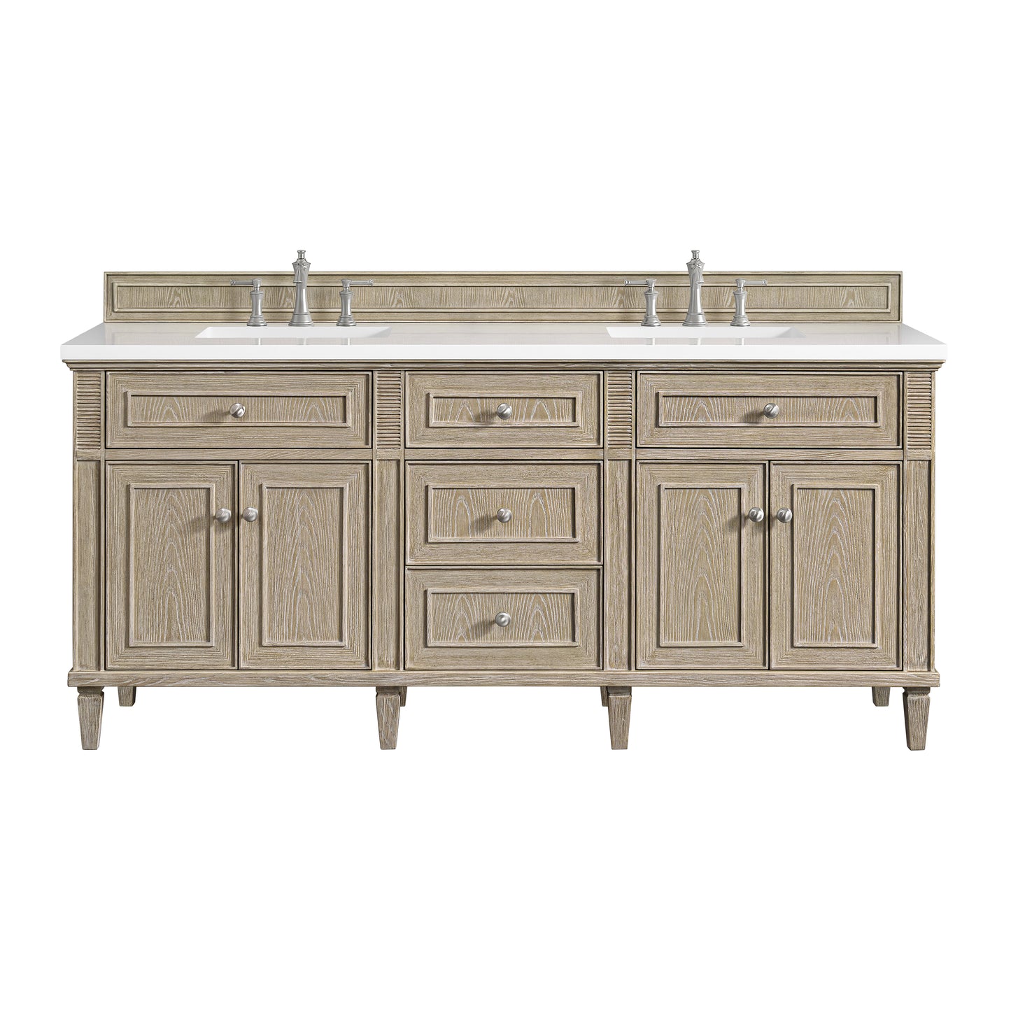 Lorelai 72" Double Vanity, Whitewashed Oak w/ 3 CM White Zeus Silestone Top
