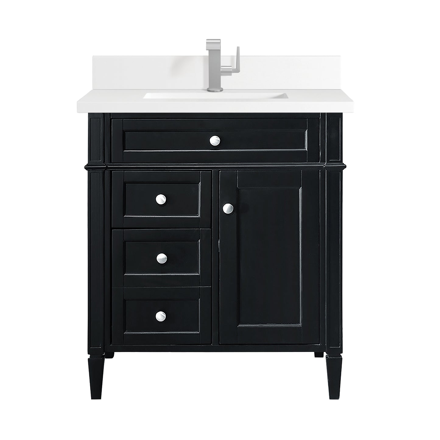 Brittany 30" Single Vanity, Black Onyx, w/ Single Hole 3 CM White Zeus Silestone Top & Backsplash