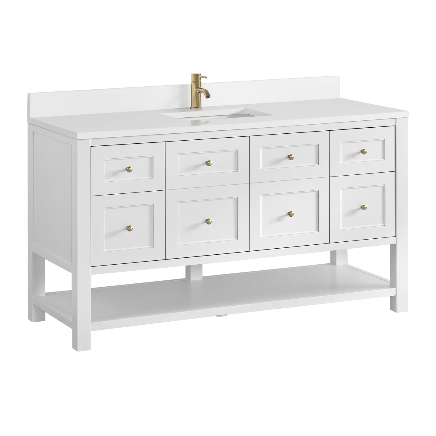 Breckenridge 60" Single Vanity, Bright White, w/ Single Hole 3 CM White Zeus Quartz Top & Backsplash