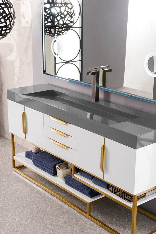Columbia 72" Single Vanity, Glossy White, Radiant Gold w/ Dusk Grey Glossy Composite Stone Top