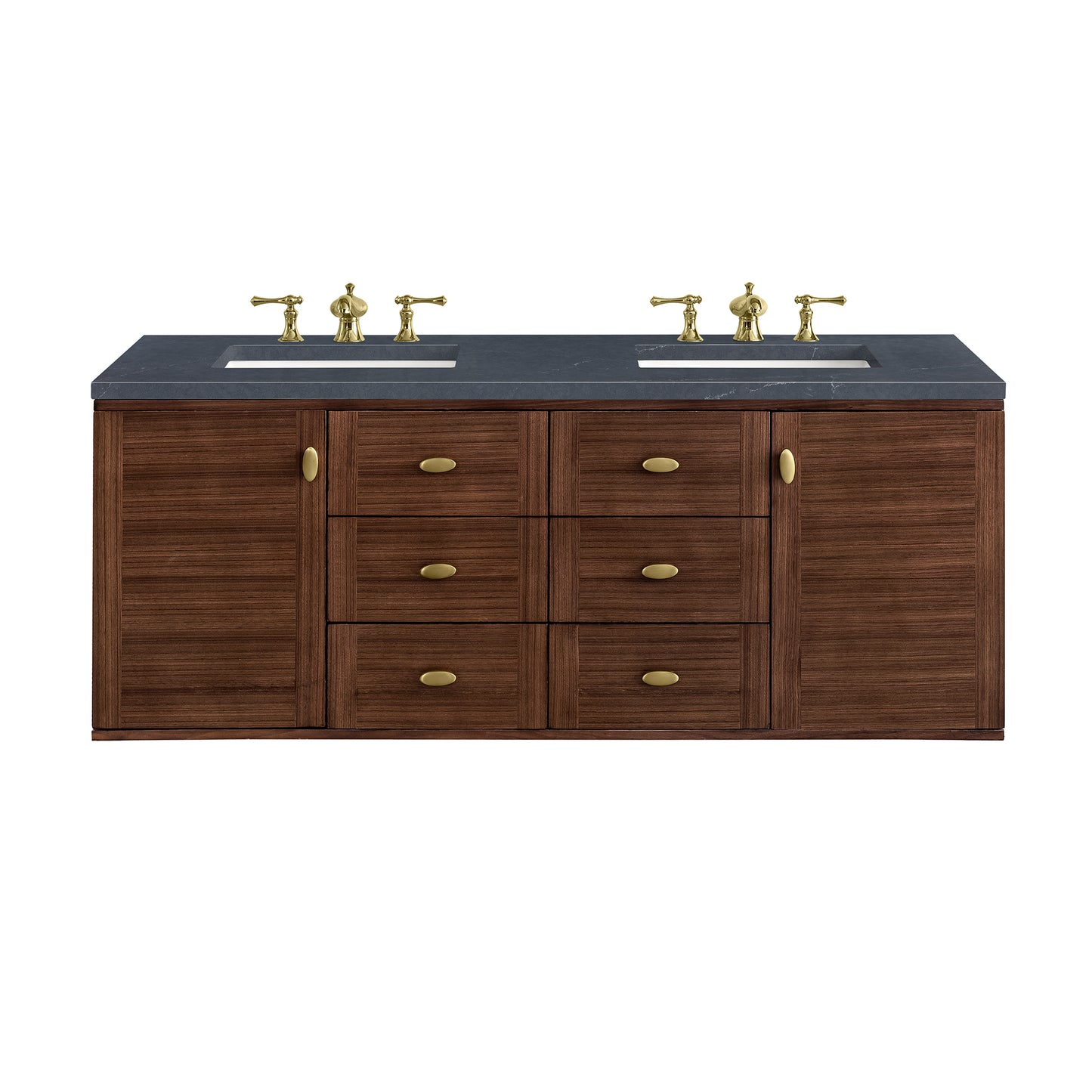 Amberly 60" Double Vanity, Mid-Century Walnut w/ 3 CM Charcoal Soapstone Top