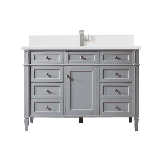Brittany 48" Single Vanity, Urban Gray w/ Single Hole 3 CM White Zeus Silestone Top & Backsplash