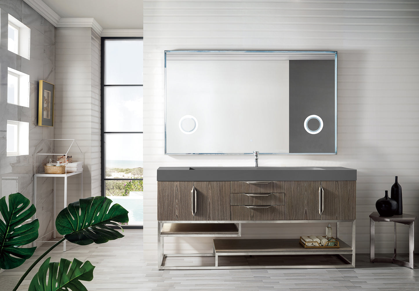 Columbia 72" Single Vanity, Ash Gray w/ Dusk Grey Glossy Composite Stone Top