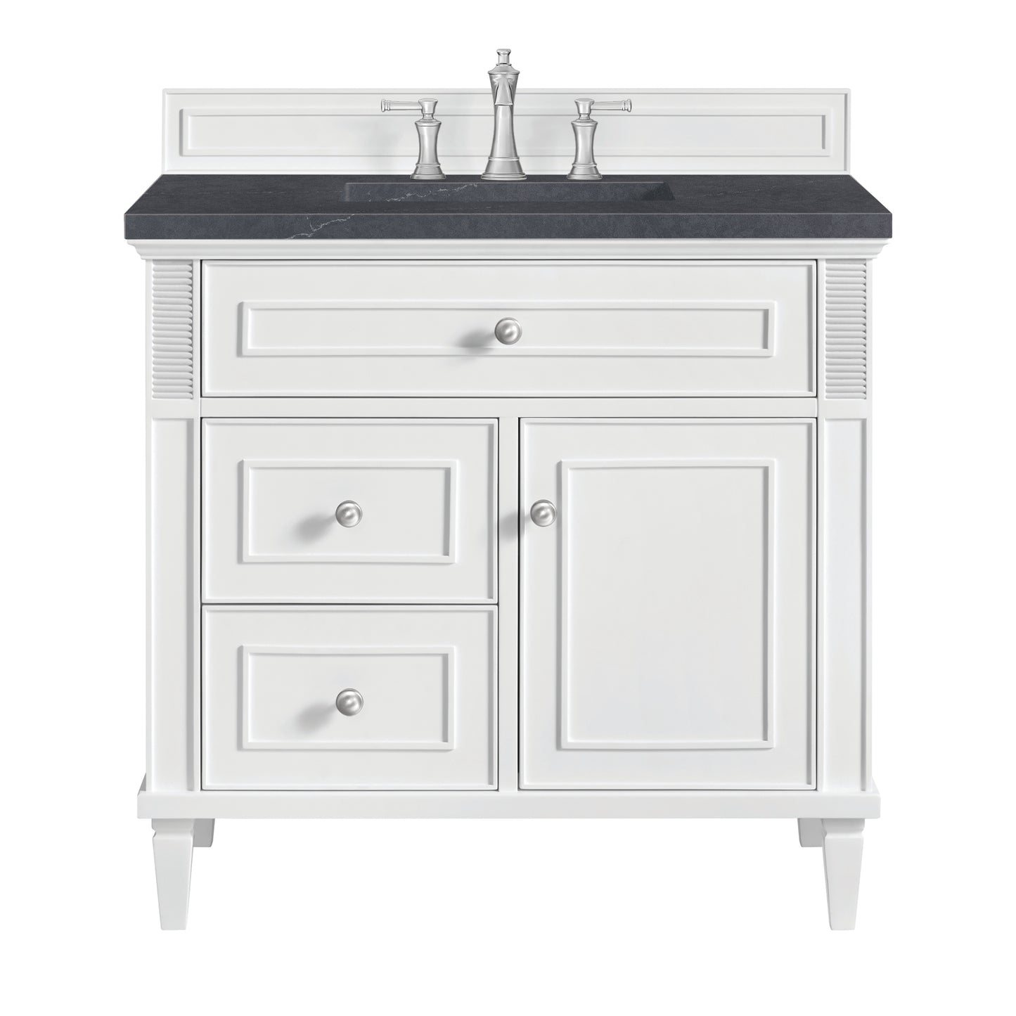 Lorelai 36" Single Vanity, Bright White w/ 3 CM Charcoal Soapstone Silestone Top
