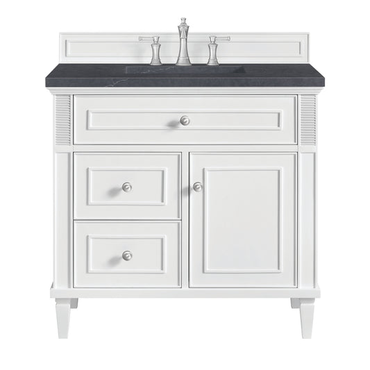 Lorelai 36" Single Vanity, Bright White w/ 3 CM Charcoal Soapstone Silestone Top