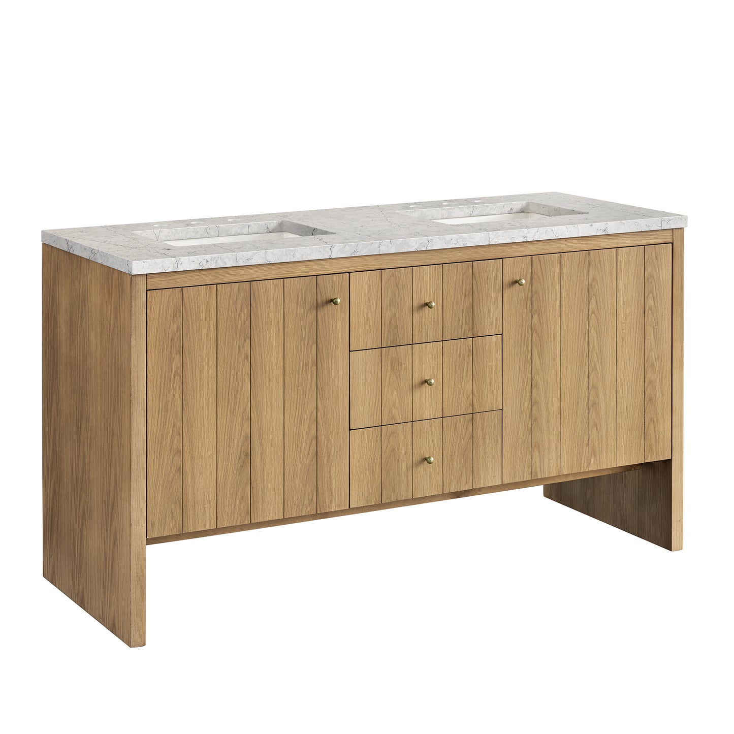 Hudson 60" Double Vanity, Light Natural Oak w/ 3 CM Eternal Jasmine Pearl Top