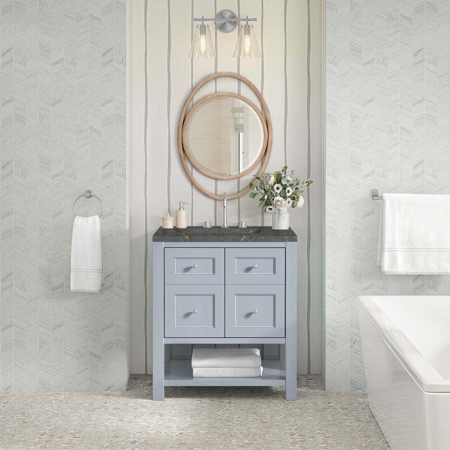 Breckenridge 30" Single Vanity, Serenity Blue, w/ 3 CM Parisien Bleu Quartz Top