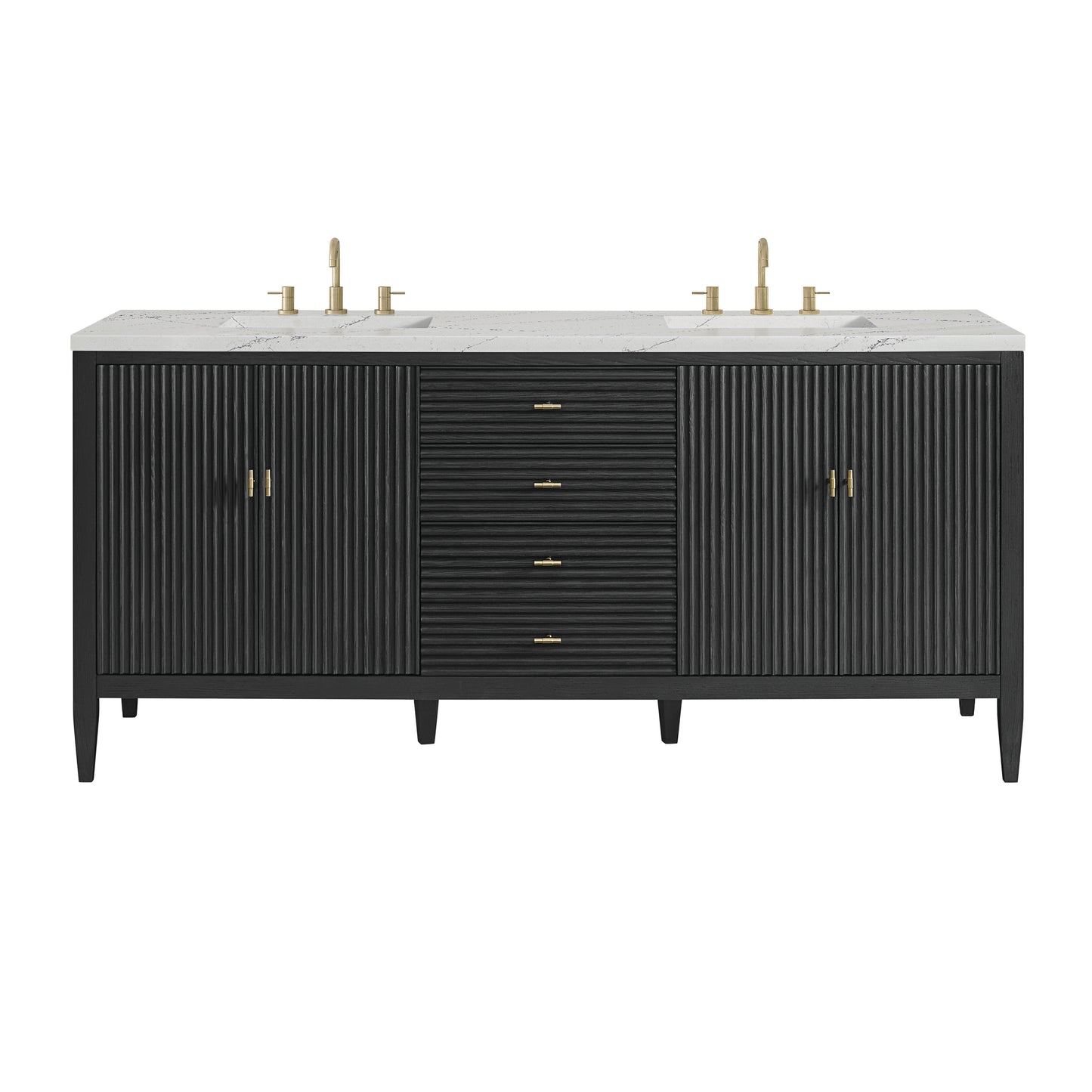 Myrrin 72" Double Vanity, Carbon Oak w/ 3 CM Ethereal Noctis Silestone Top